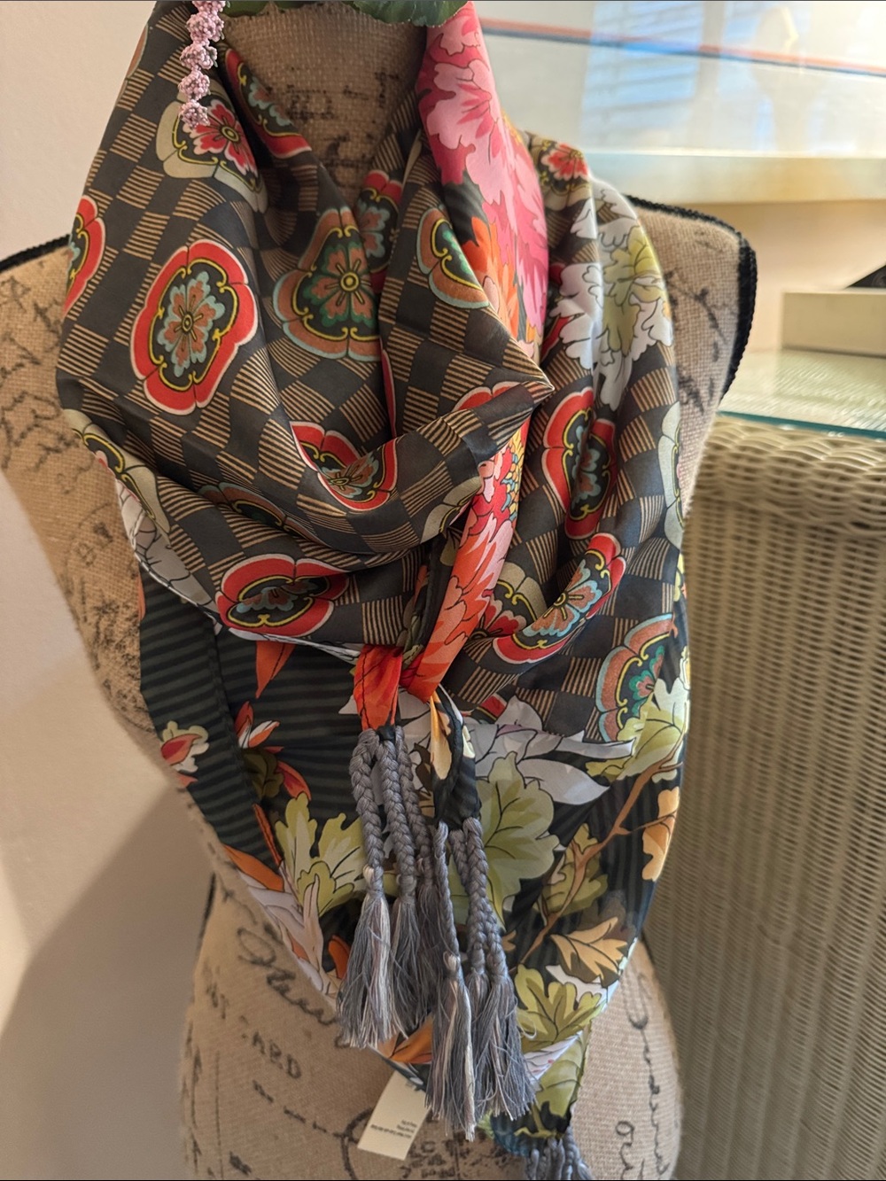 NWT 100% Silk Johnny Was Tasseled Scarf